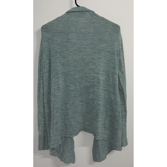 Talbots Linen Blend Long Cardigan Sweater M Open Knit Front-Green - Picture 4 of 4